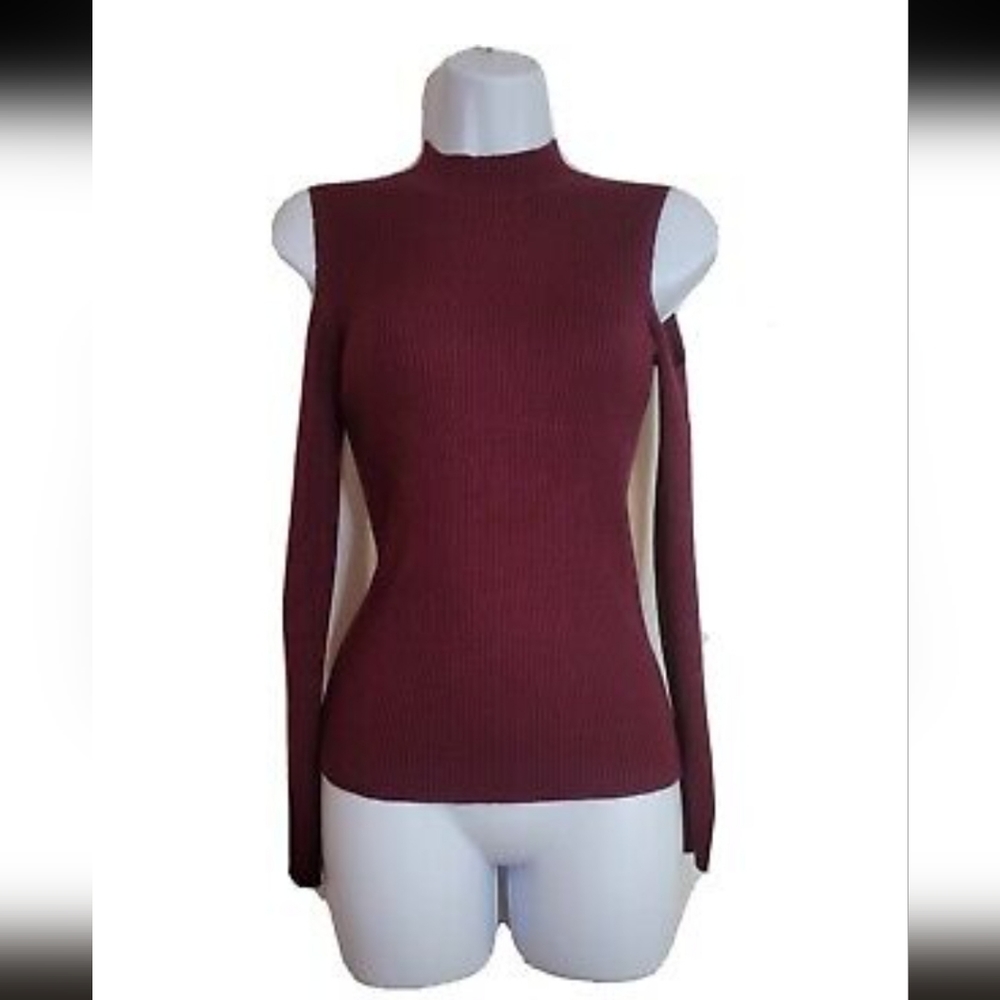 Ambiance apparel Women's Burgandy Blouse with cut out shoulders